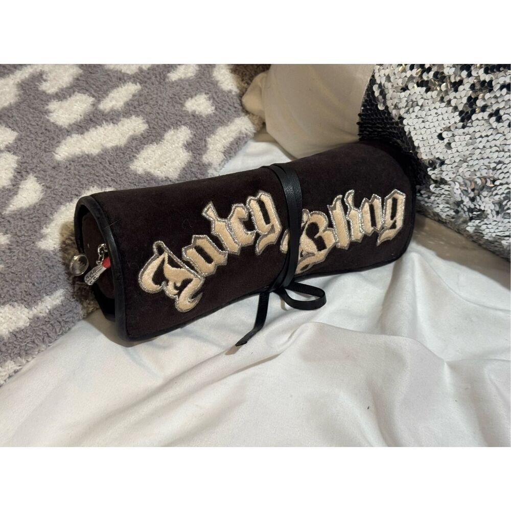 Juicy Couture vintage y2k velour bling Jewelry Box bag pouch Case & Storage roll